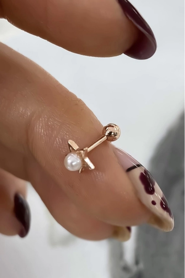 Ortası İncili Piercing Küpe