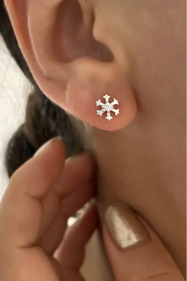 Ortası Taşlı Kar Tanesi Küpe