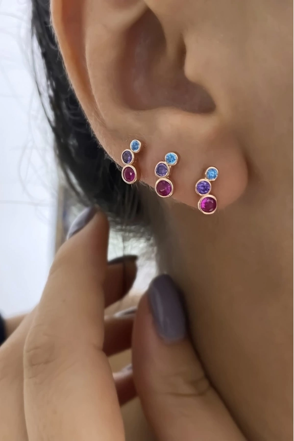 Renkli Üç Taş Küpe