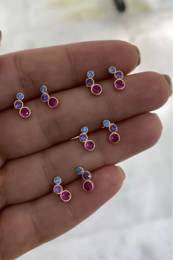 Renkli Üç Taş Küpe