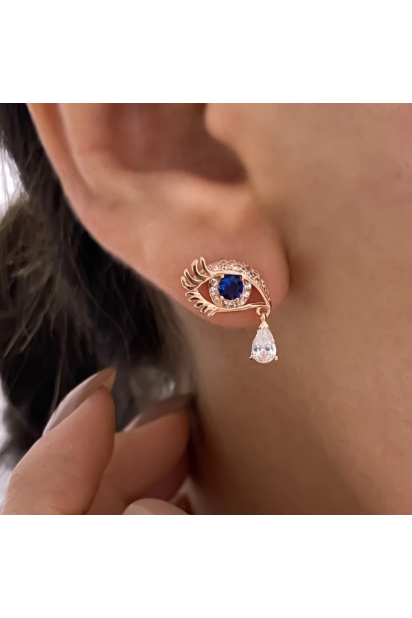 Safir Taşlı Göz Küpe