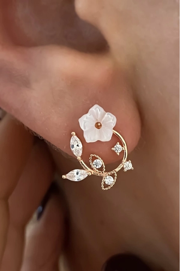 Sedef Taşlı Çiçek Küpe