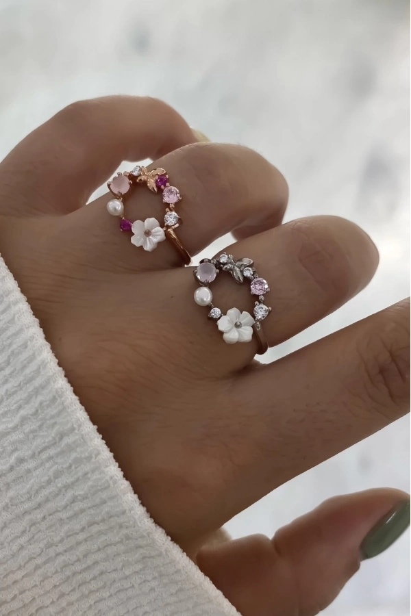 Sedef Taşlı Çİçek Yüzük