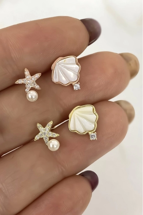 Sedef Taşlı Deniz Kabuğu Ve Yıldızı Küpe