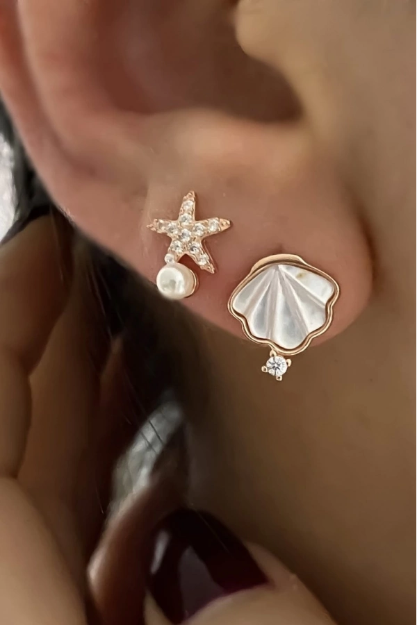 Sedef Taşlı Deniz Kabuğu Ve Yıldızı Küpe