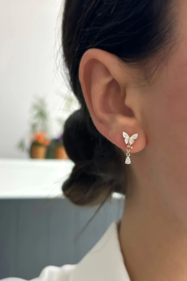 Sedef Taşlı Kelebek Küpe