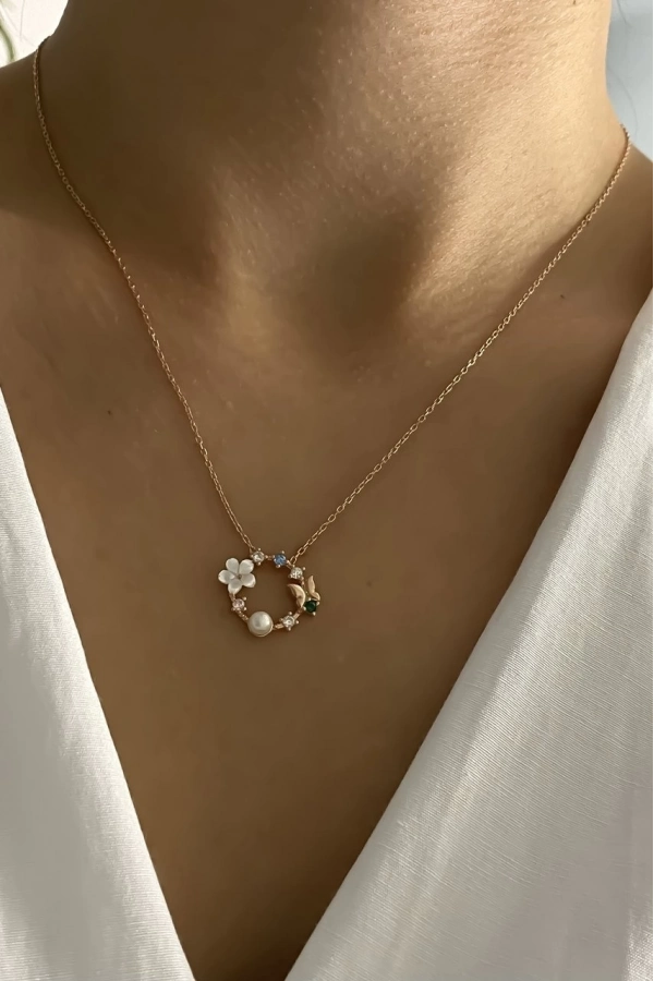 Sedefli Çiçek Kolye