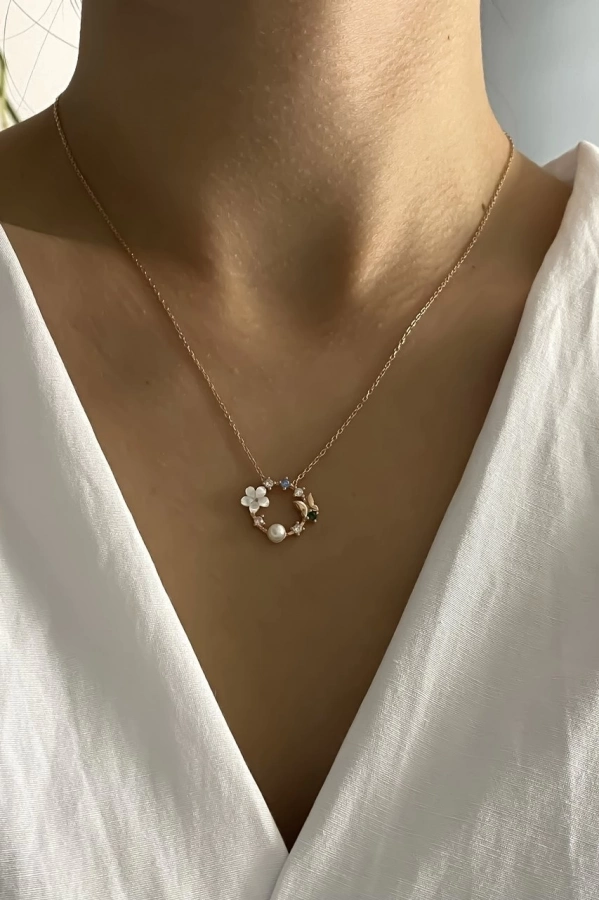 Sedefli Çiçek Kolye