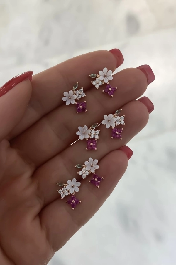 Sedefli Çiçek Küpe