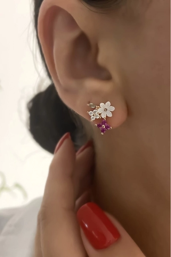 Sedefli Çiçek Küpe