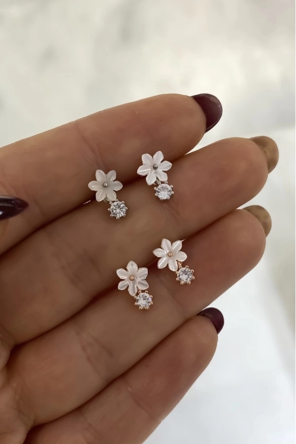 Sedefli Küçük Taşlı Küpe