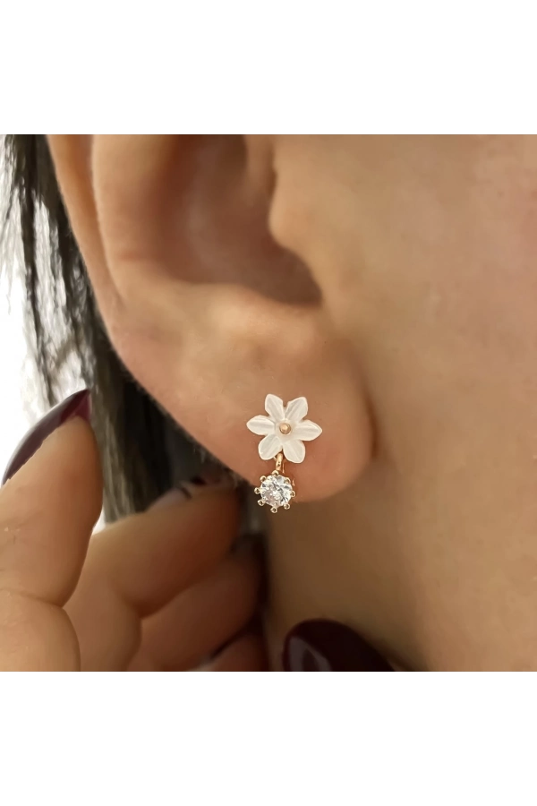 Sedefli Küçük Taşlı Küpe