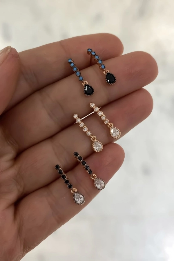 Sıra Taşlı Damla Küpe