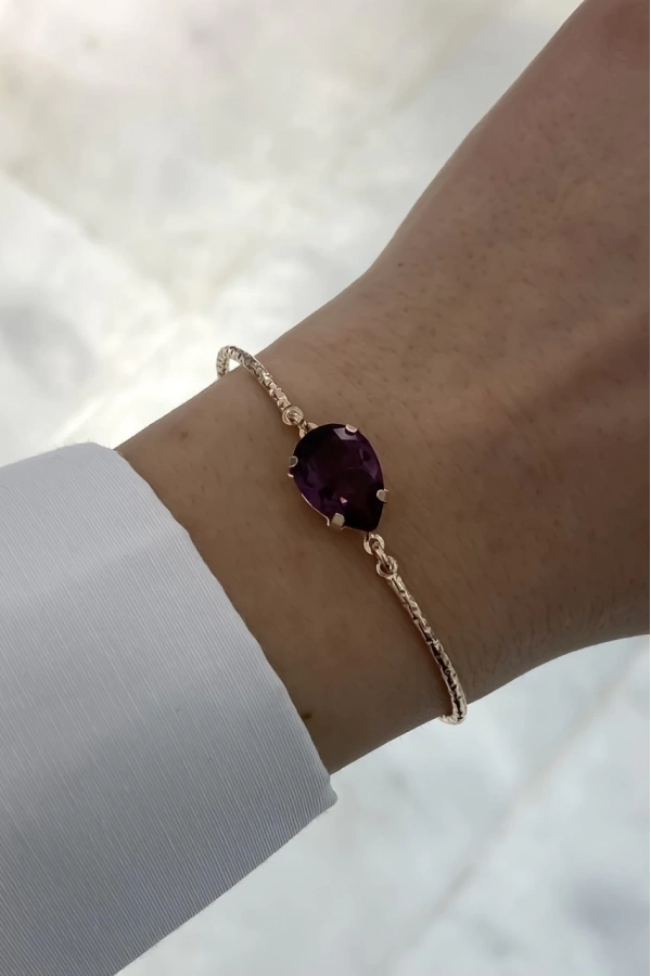 Swarovski Ametist Taşlı Tel Bilezik
