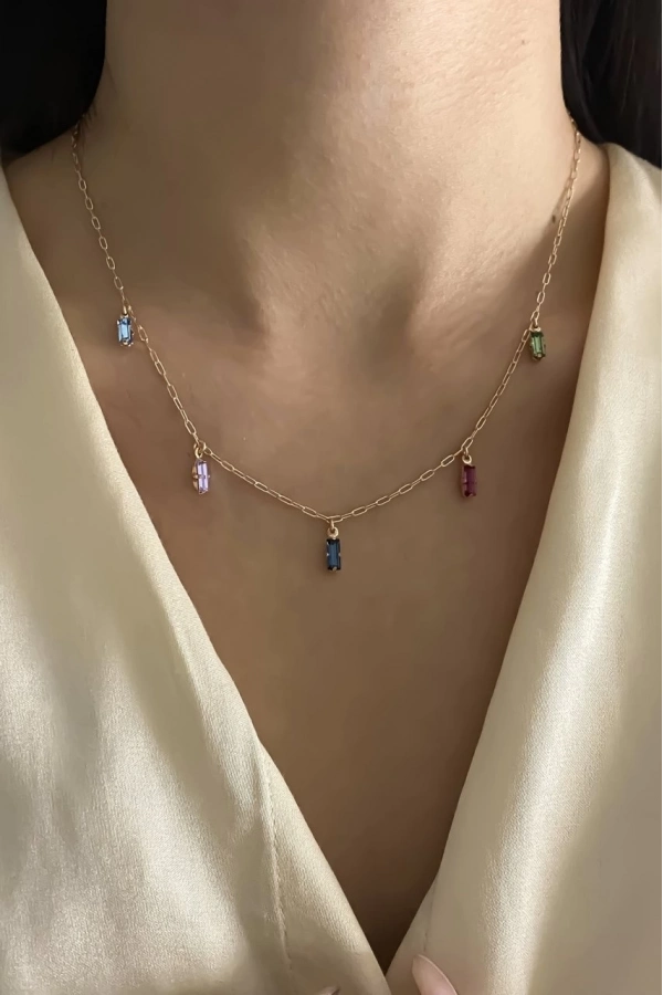 Swarovski Beş Baget Taşlı Kolye