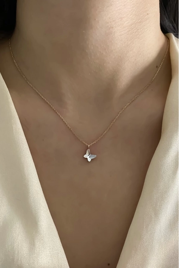 Swarovski Beyaz Kelebek Kolye