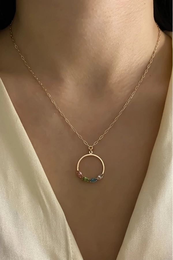 Swarovski Daire Form Mix Taşlı Kolye