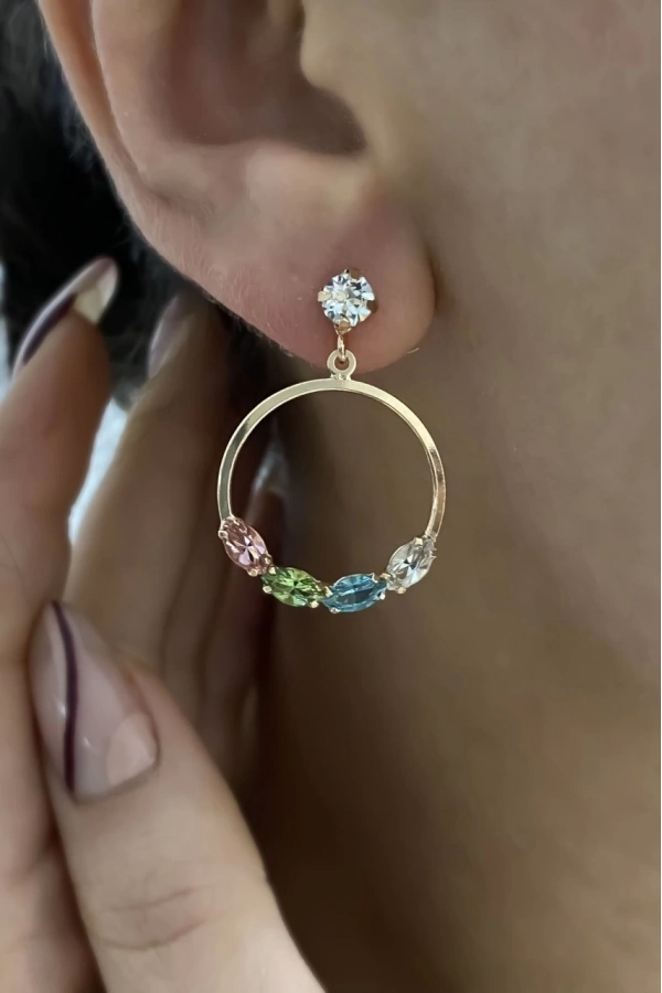 Swarovski Mix Taşlı Daire Form Küpe