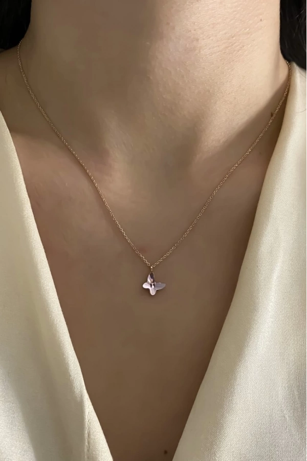 Swarovski Pembe Taşlı Kelebek Kolye