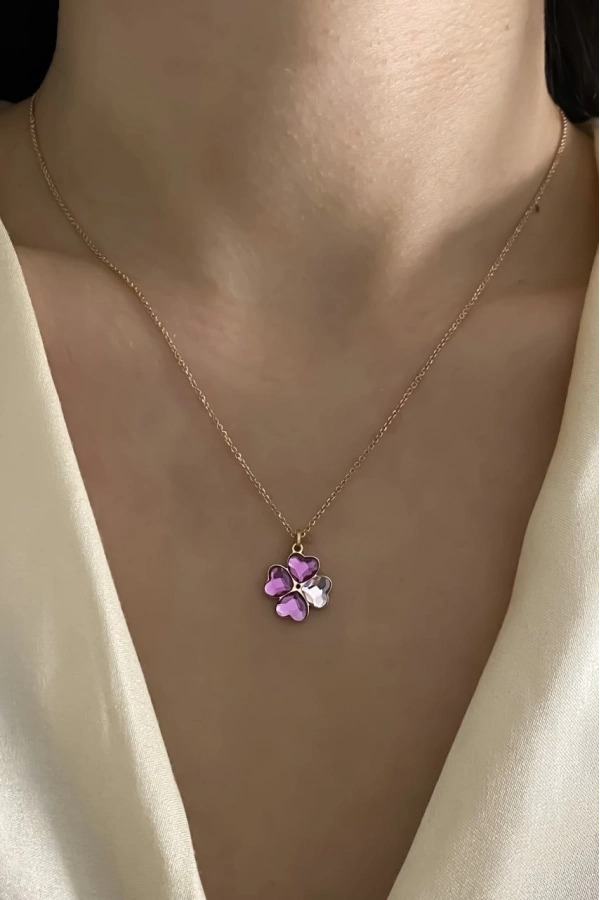 Swarovski Pembe Yonca Kolye