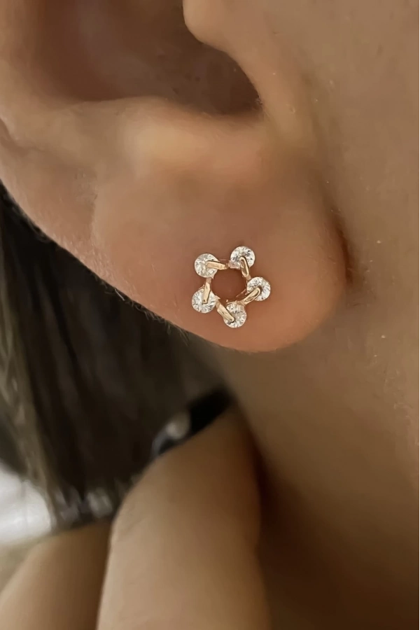 Taşlı Çiçek Küpe