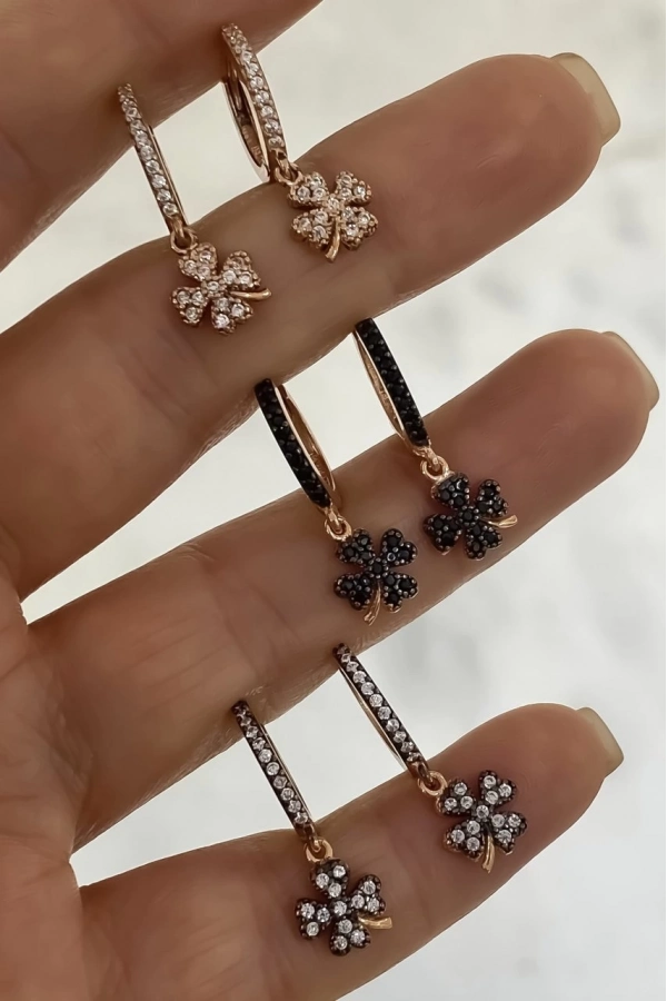 Taşlı Minimal Yonca Küpe