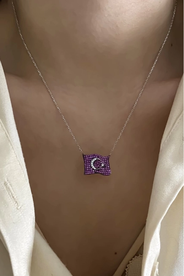 Taşlı Türk Bayrağı Kolye