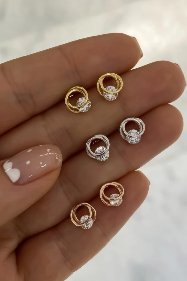 Taşlı Yuvarlak Küpe