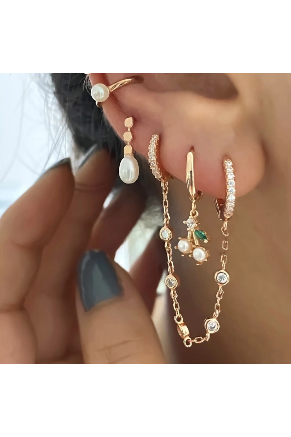 Taşlı Zincirli Küpe