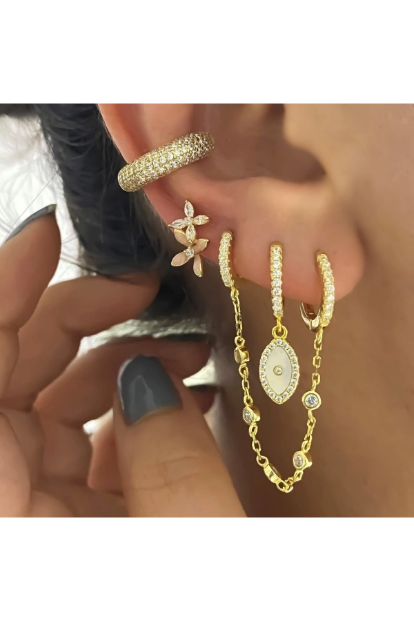 Taşlı Zincirli Küpe