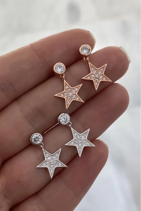 Tek Taş Yıldız Detaylı Küpe