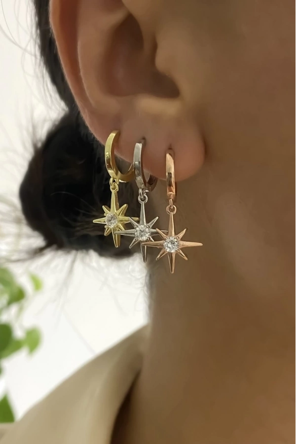 Tektaş Detaylı Kutup Yıldızı Küpe