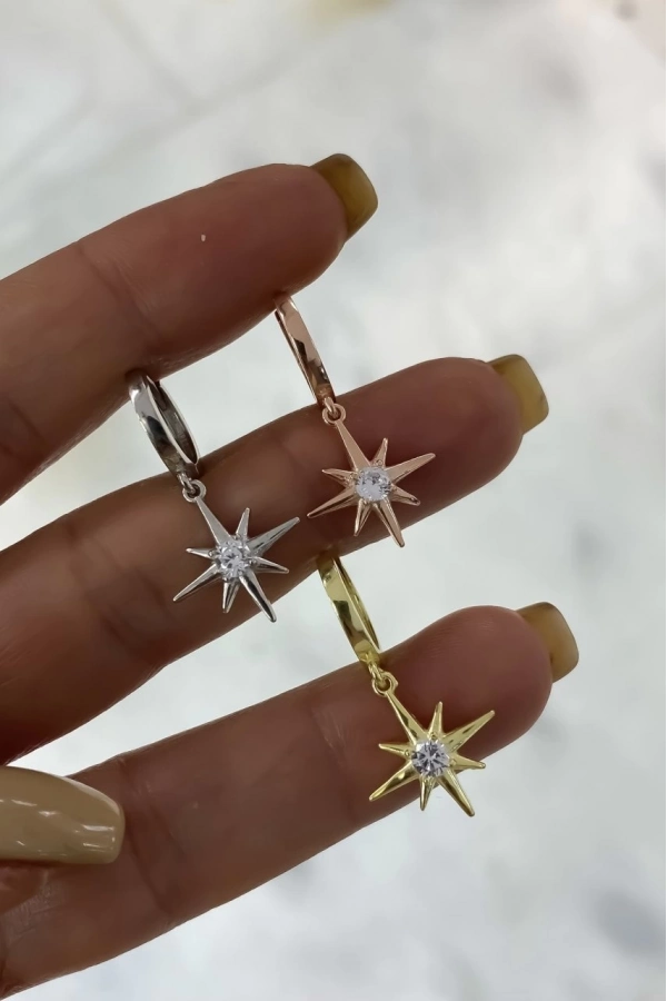 Tektaş Detaylı Kutup Yıldızı Küpe