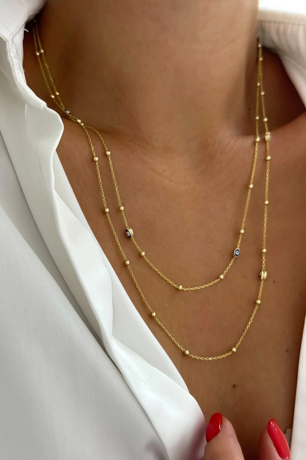 Toplu Ve Göz Mineli Uzun Kolye