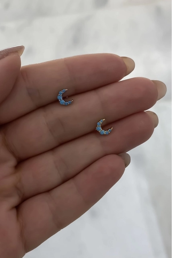 Turkuaz Taşlı Ay Piercing