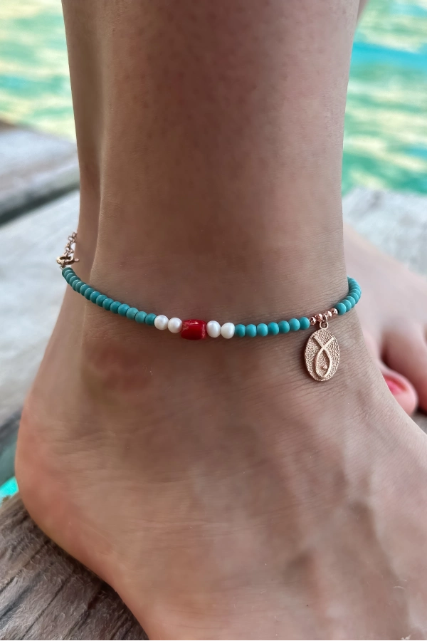 Turkuaz Taşlı Balık Halhal