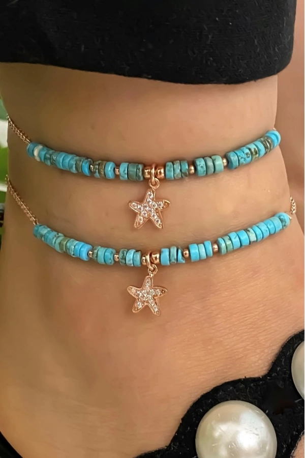 Turkuaz Taşlı Denizyıldızı Detaylı Halhal