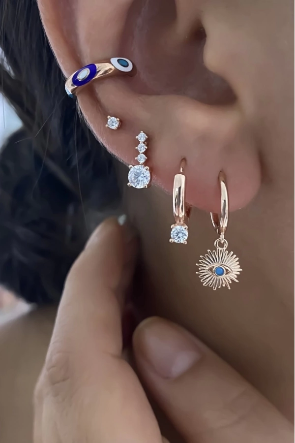 Turkuaz Taşlı Göz Küpe