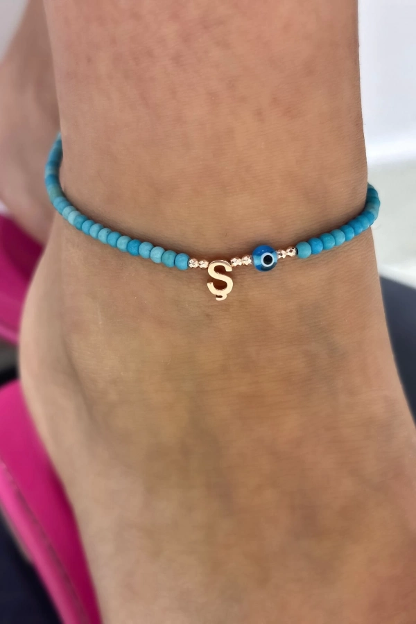 Turkuaz Taşlı Harfli Halhal