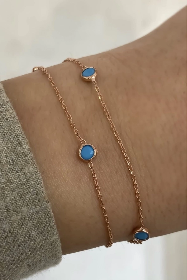 Turkuaz Taşlı İkili Bileklik