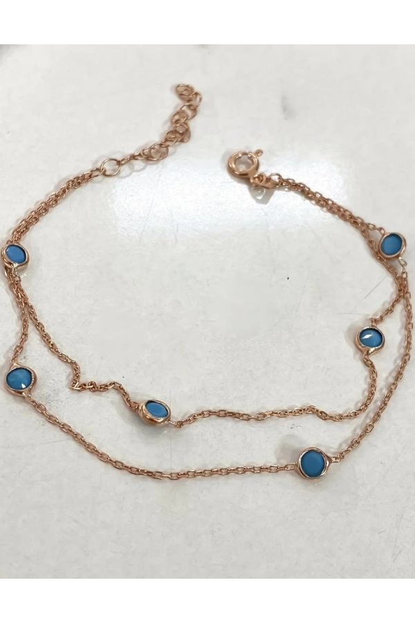 Turkuaz Taşlı İkili Bileklik