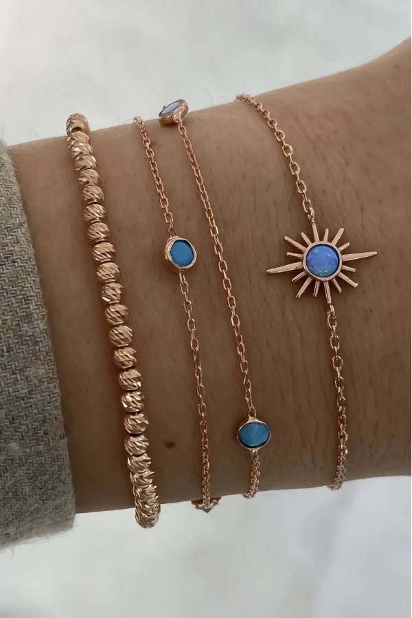 Turkuaz Taşlı İkili Bileklik