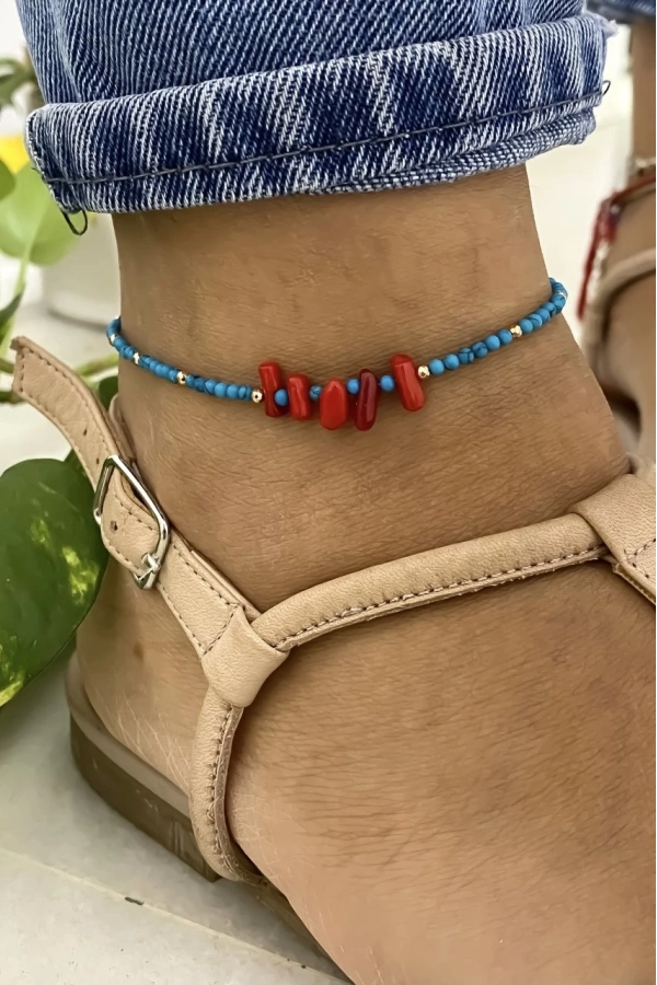 Turkuaz Taşlı Ve Mercan Taşlı Halhal