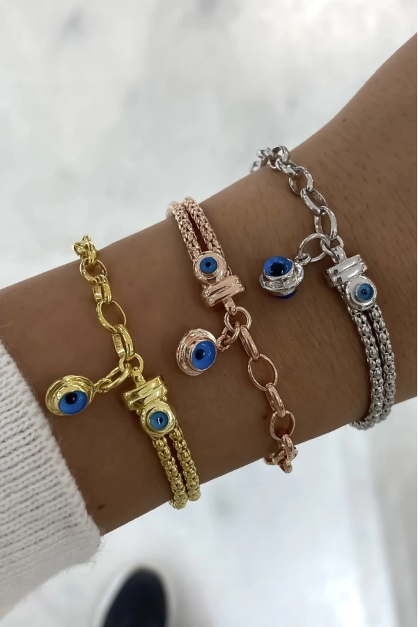 Zincir ve Örgü Detaylı Göz Bileklik