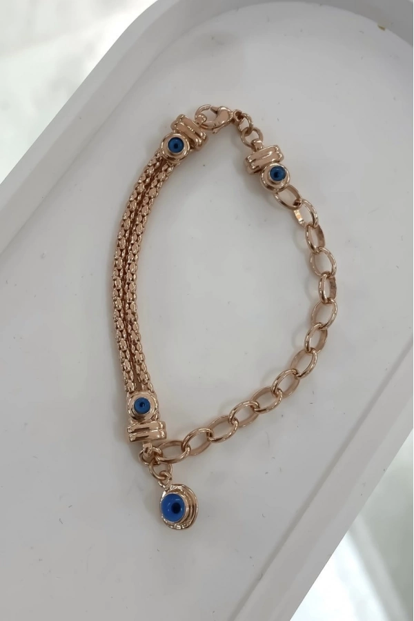 Zincir ve Örgü Detaylı Göz Bileklik