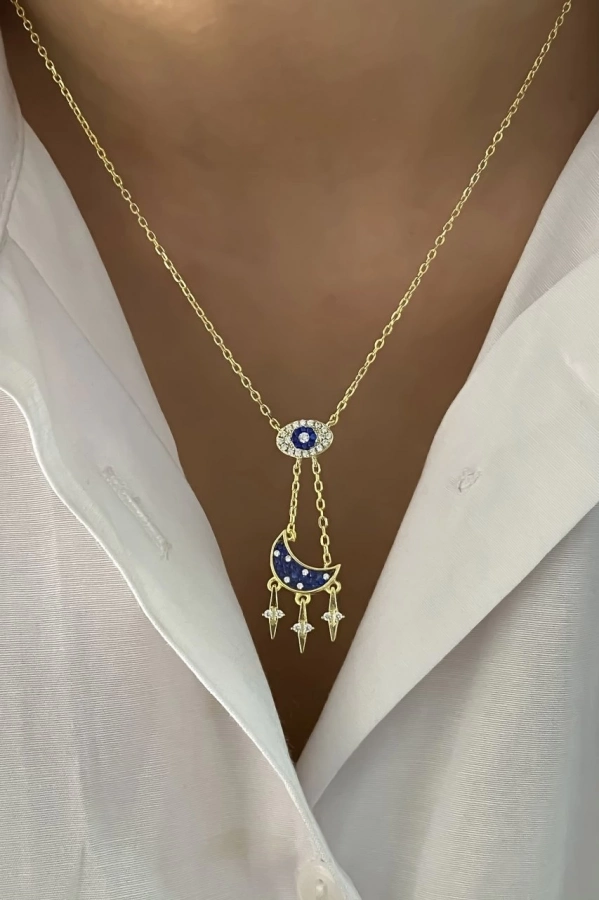 Zirkon Taşlı Ay Kolye