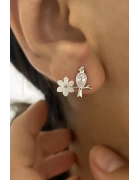 Çiçekli Kuş Küpe