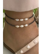 Hematit Taşlı Ve İncili Halhal