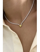 İki Renkli Kalp Detaylı Su Yolu Kolye