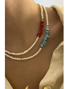 İnci Doğal Taş Detaylı Kolye